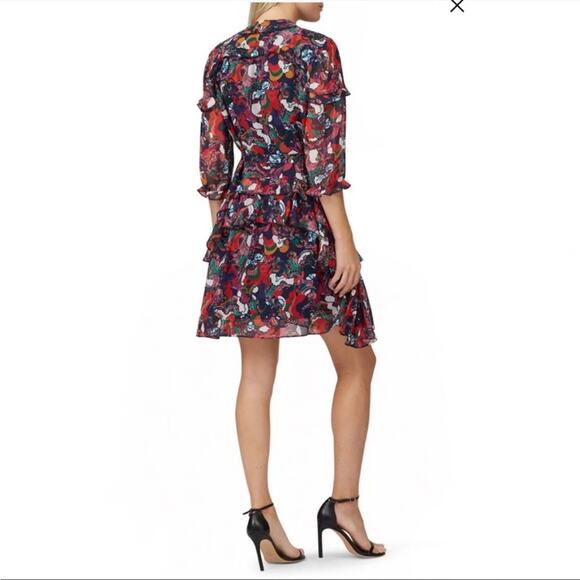 SALONI Printed Colorful Tilly Ruffle Button front Mini Dress size 6 - Picture 5 of 10